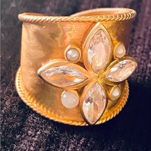 Julie Vos Gold Statement Ring with Crystal Accents